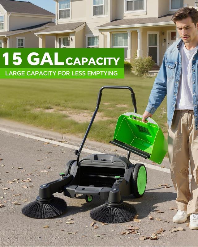 41" Walk-Behind Hand Push Floor Sweeper, 15-Gal Large Capacity, Folding Handle, 46000 SqFt/Hour, Ideal for Large Area Cleaning in Stores, Farms, Stable, Indoor & Outdoor Use