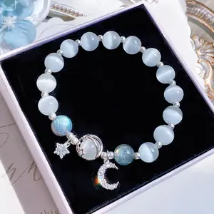1 Starry Cat's Eye Stone Bracelet For Female Instagram In A Niche Design, New Grey Moonlight Star Moon Crystal Bracelet
