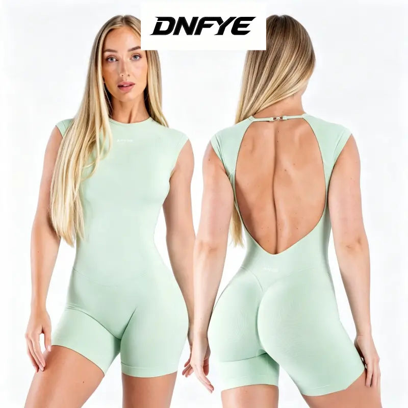 DFYNE Women's Seamless Workout Romper Bodycon Sleeveless Yoga Bodysuit Athletic Gym Onesie Stretchy Activewear