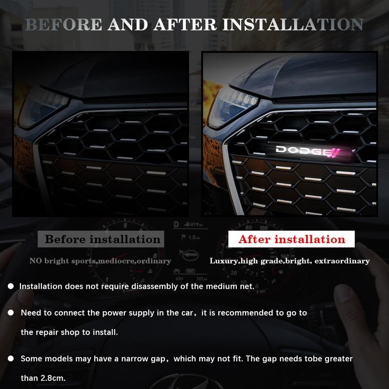 Car LED Front Grille Emblem Light, Compatible with Dodge Challenger Charger RAM Durango, Automotive Accessories, Vehicle Exterior Decoration, Stylish Car Decoration, Car Decal