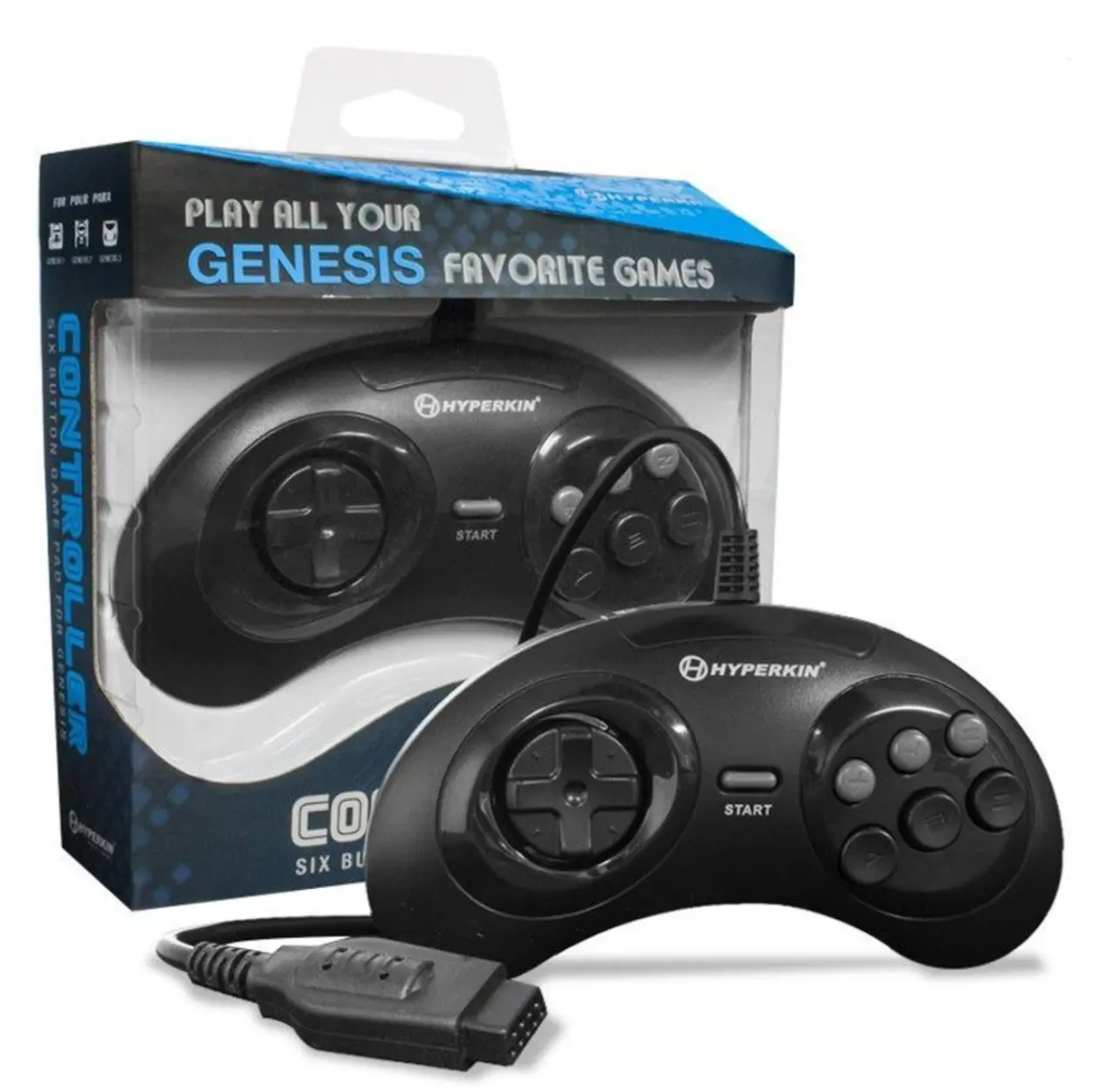 Hyperkin GN6 Premium Wired Controller for Sega Genesis / Mega Drive Black New