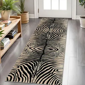Zebra Print Aisle Runner Rug,  Premium Velvet Hallway Carpet Runner, Non Slip Rubber Backing Vintage Soft Long Area Rug for Kitchen, Bathroom, Laundry Room, Bedroom & Party Decor