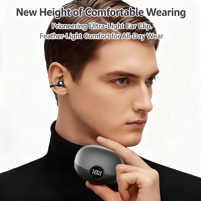 Clip-On Bluetooth Earbuds, Open-Ear Design, Bluetooth 6.0 Hi-Fi Stereo, 40H Playtime, LED Digital Display, Ultra-Light & Comfortable, IP4 Waterproof, for Sports & Running call