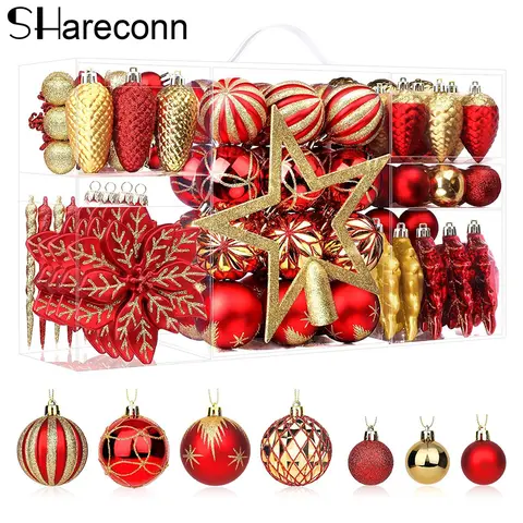 SHareconn 80/100/106pcs Shatterproof Plastic Art Deco Christmas Balls Set - Artificial Christmas Tree Hanging Ornaments with Hooks, Fashion Fantasy Family Home Decor for Festive Abstract Anniversary Accents, Durable
