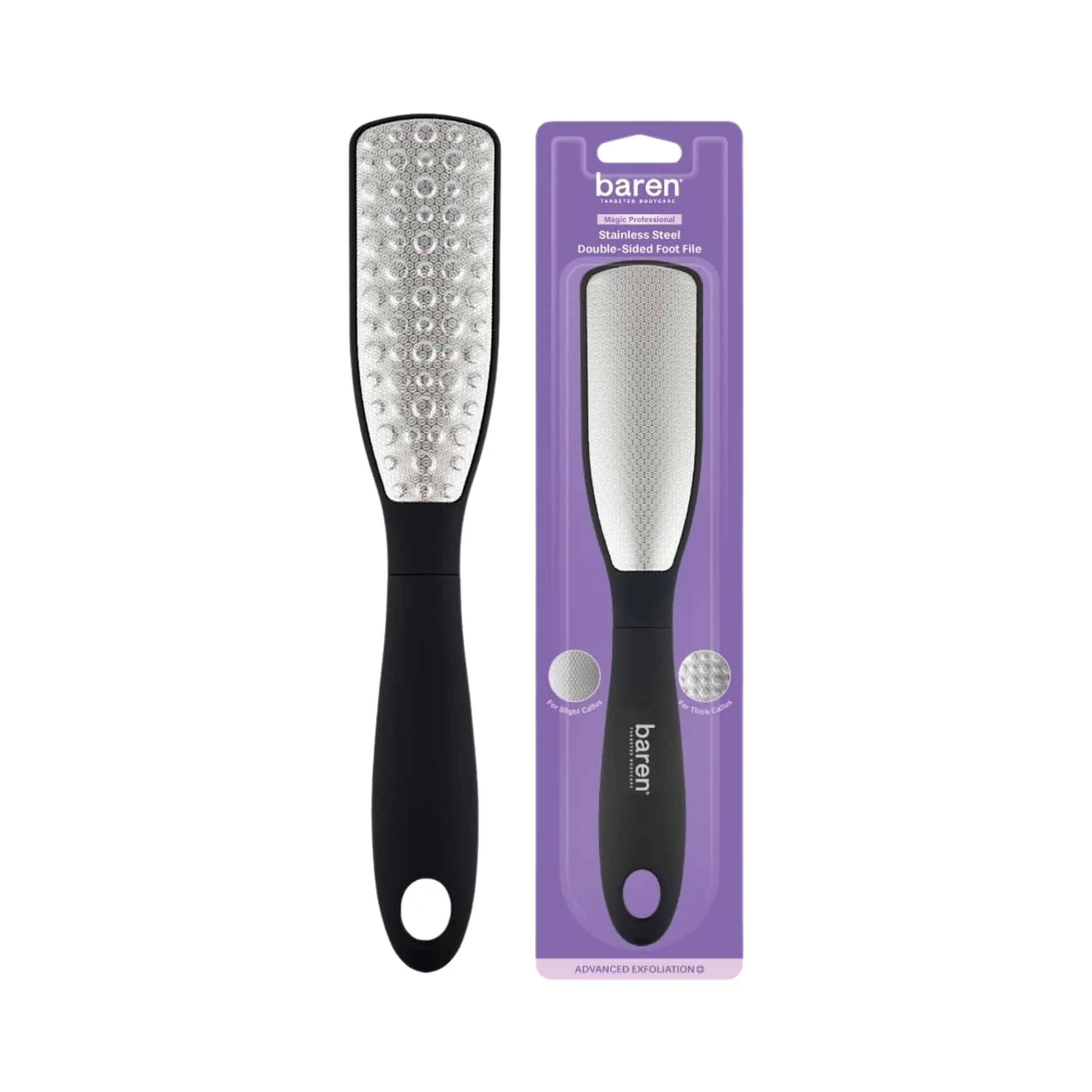 [baren] Callus Remover Magic Stainless Pro Double Sided Foot File (1ea) - Painless and Gentle Remove, Stainless Steel | for Dry Foot | Foot File, Easy to Clean, K-Beauty