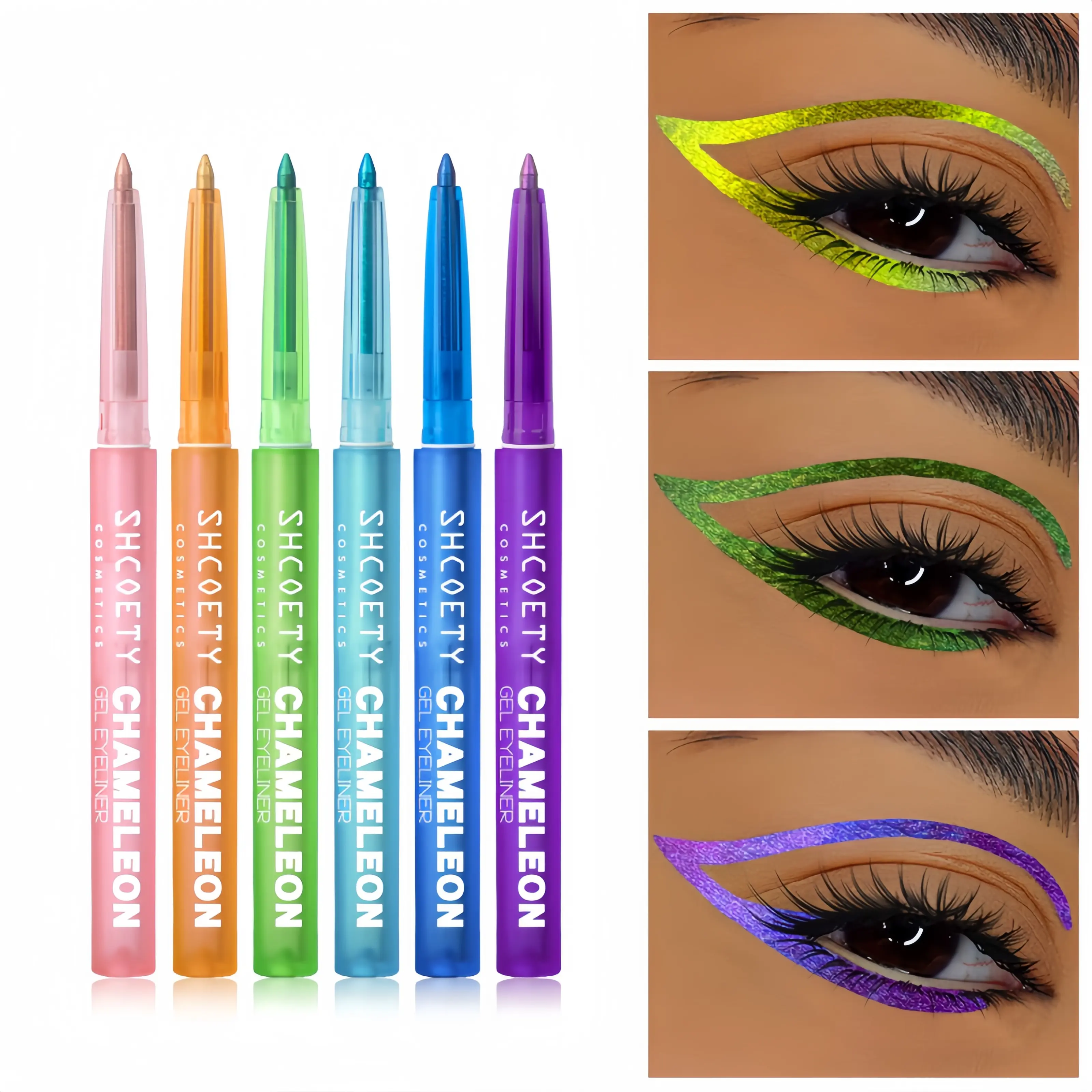 6PCS Chameleon Gel Eyeliner Set | Waterproof Multichrome Color Shift Eye Pencil