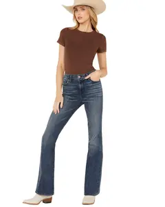 Mia And Moss Women's Kentucky Blues Medium Wash High Rise Flare Stretch Jeans - Mm1707-01