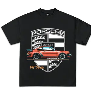 911 Turbo Shield Shirt - Retro Muscle Car Graphic Tee with Bold Emblem Design, 100% Cotton, Casual Short Sleeve, Regular Fit, Machine Washable - Fabric