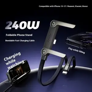 240w Quick Charging Type C to Type C Cable, Multifunctional Fabric Wrapped, Dual Type-C Ports, Compatible with iPhone 17-15, Samsung S25, Car Mountable