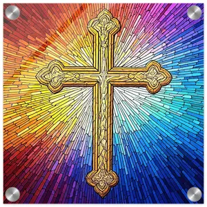 Colorful Stained Glass Holy Cross Acrylic Print 30x30 cm / 12x12″