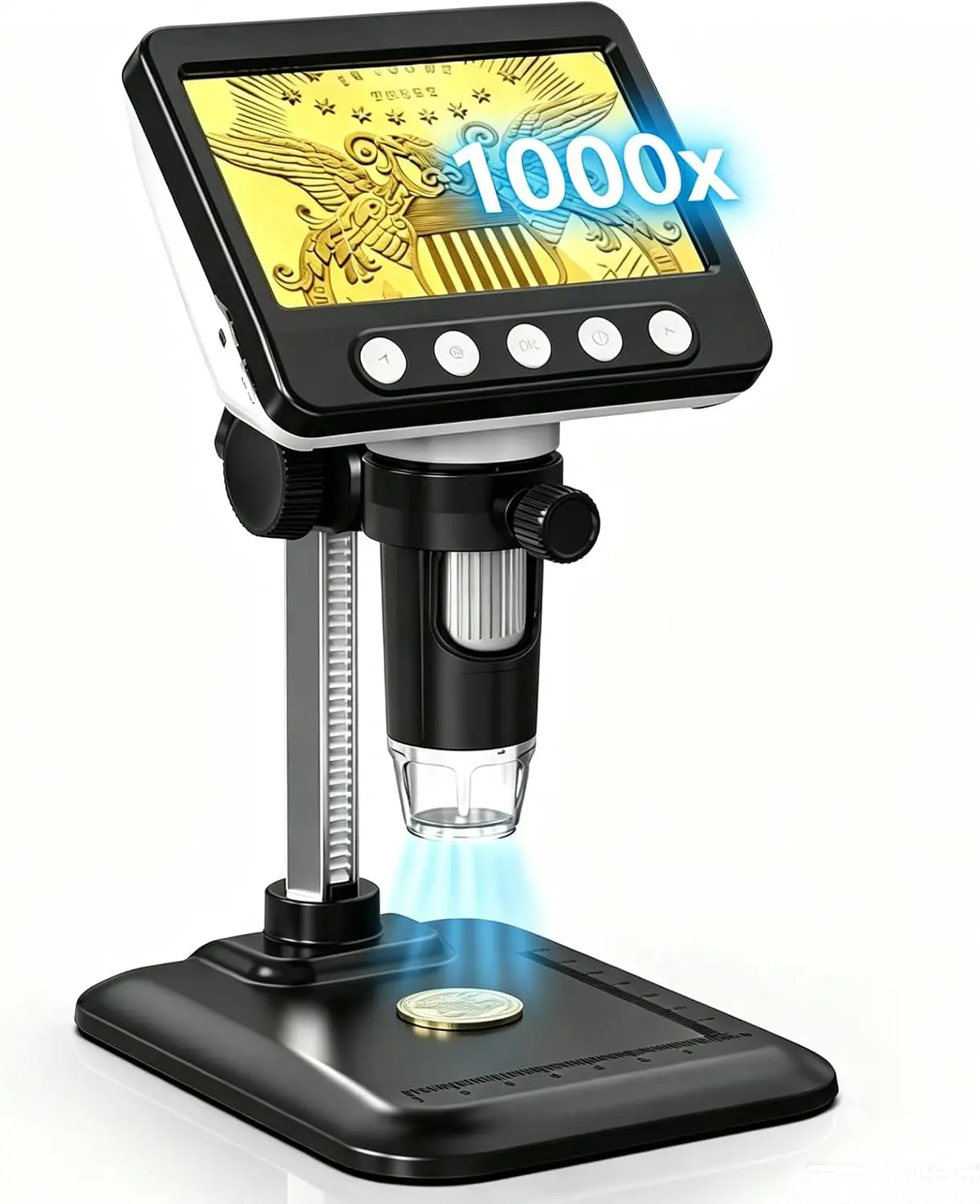 Digital Coin Microscope with 1000x Magnification, 8 Adjustable LED Lighting, Windows PC View Functionality, High Detail for Collectors to Magnify Coins, Educational Science & Technology Toy