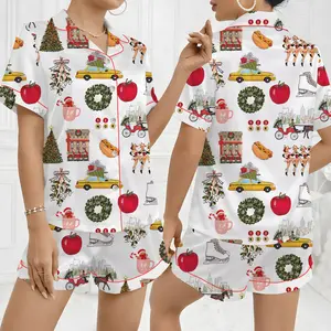 New York City Satin Pajama Set, Christmas In New York Pajama Set For Women, Holiday Sleepwear Set, Cozy Winter PJs with City & Christmas Tree Print, Festive Gift for Her