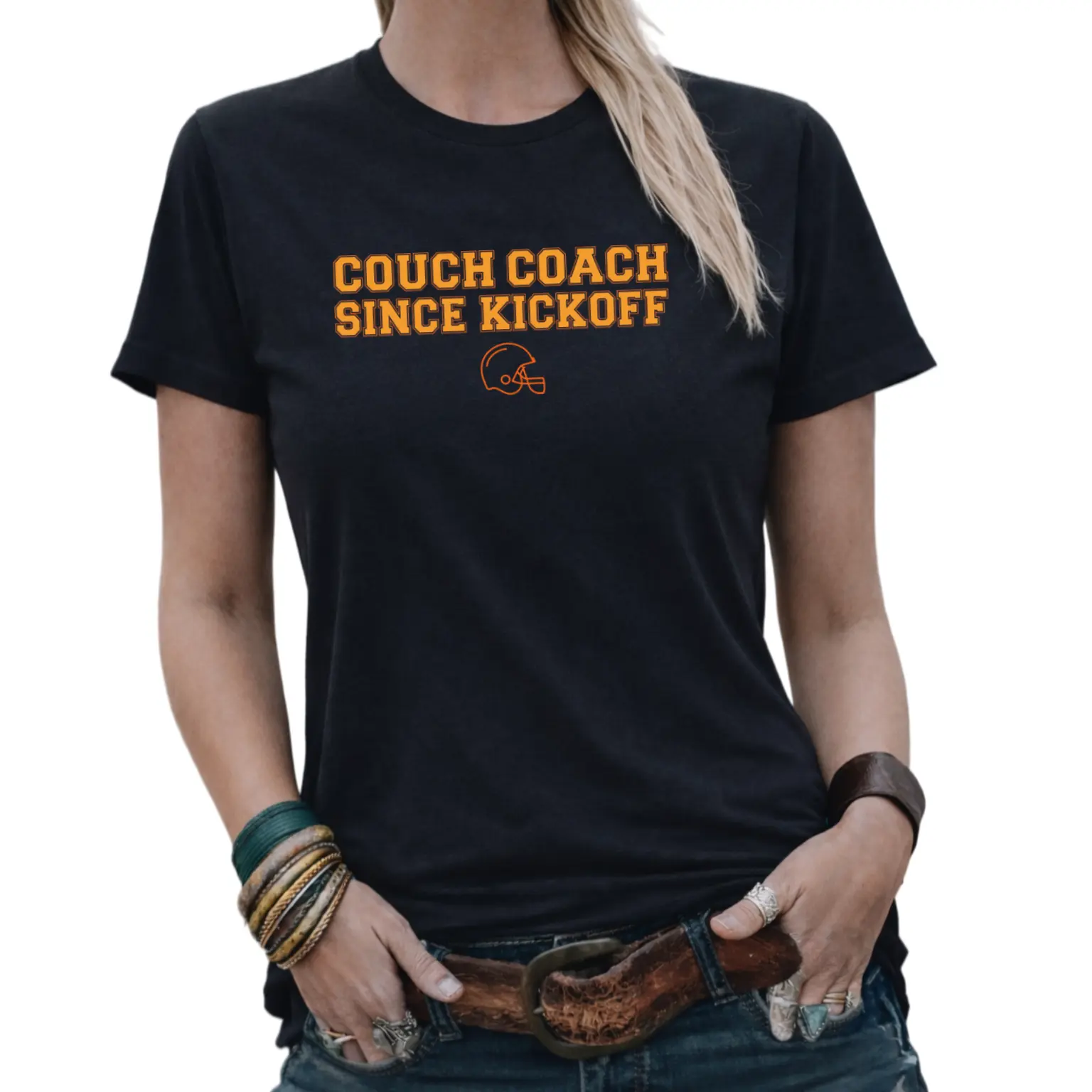 Vintage Athletic Lettering T Shirt Featuring Couch Coach Since Kickoff Slogan Suitable For At Home Game Viewing And Casual Weekend Outings