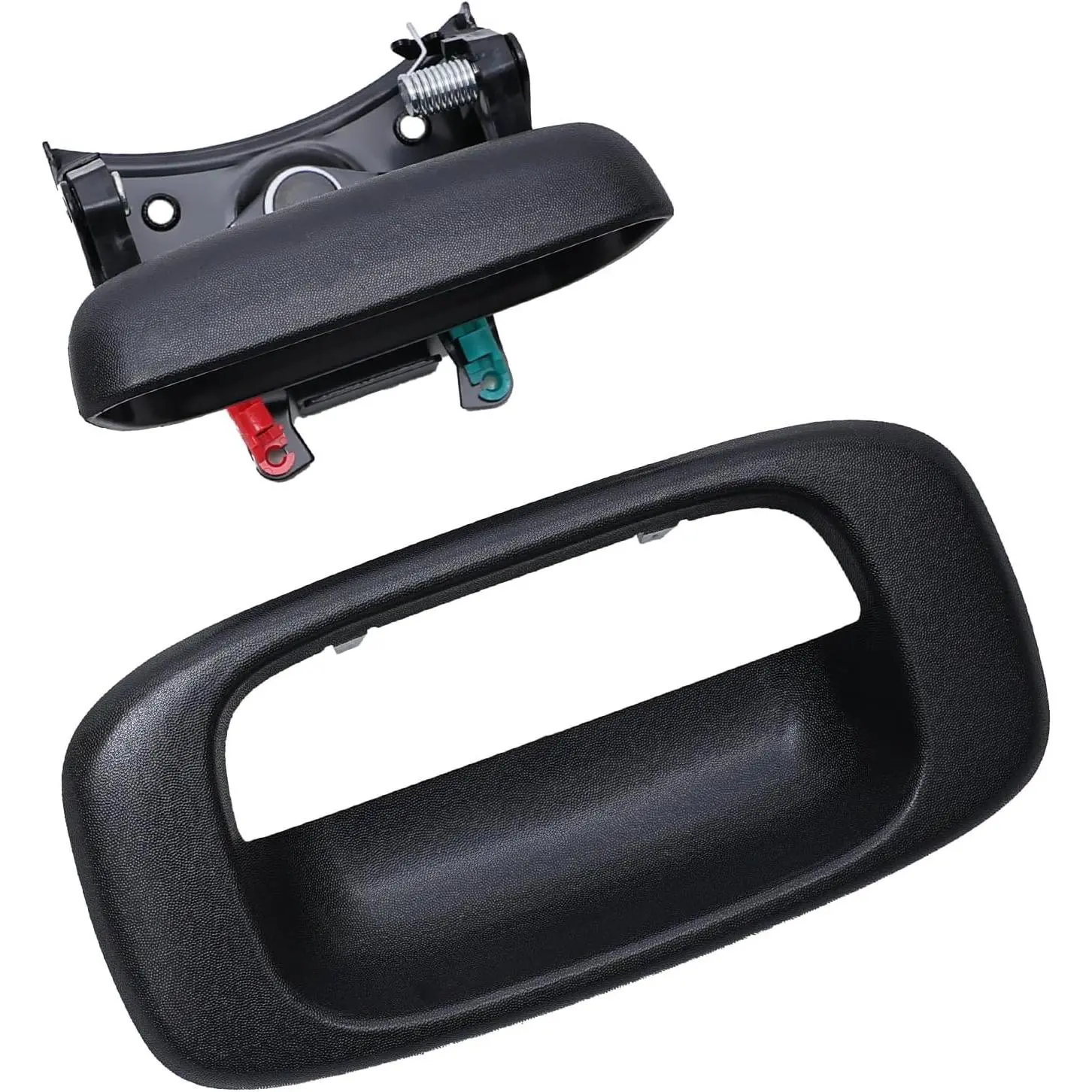 Premium Plastic Car Accessory 1set Tailgate Handle Latch & Bezel Trim with Rod Clips - Easy-Install Replacement for 1999-2007 Chevy Silverado 1500 1500hd 2500hd 3500 Classic/GMC Sierra 1500 2500 3500, Replaces #15997911,15228539,15228540,15228541