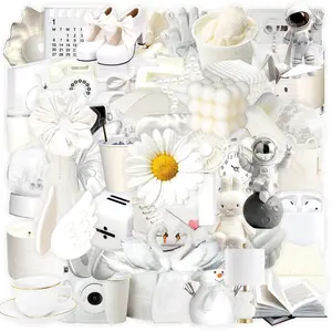 50pcs White Retro Style Transparent PET Graffiti Stickers - Suitable for Luggage, Phone Cases, Laptops, Helmets, Skateboards - Waterproof Decorative DIY Creative Stickers