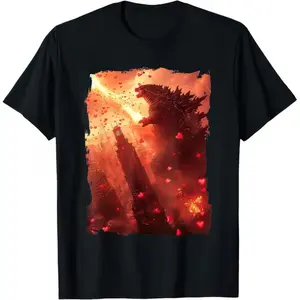 Vintage Kaiju Godzilla Japanese Art Graphic T Shirt Mens Crew Neck Short Sleeve Casual Top Adult Daily Streetwear Outdoor Holiday Dating Birthday Gift For Monster Movie Fans Retro Classic Fashion Cotton Apparel