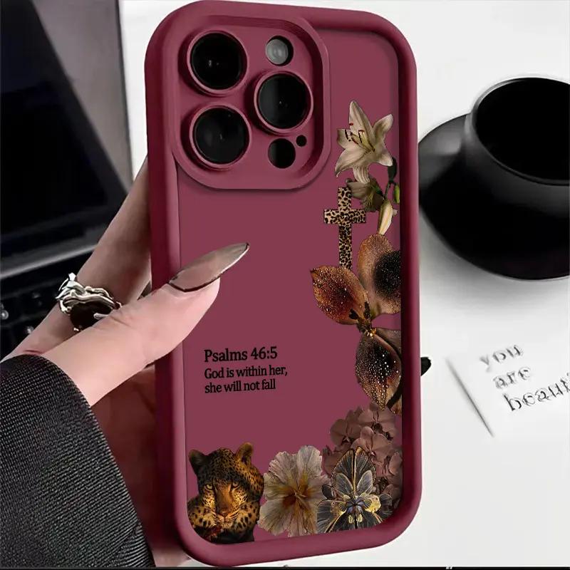 Aesthetic Leopard Print Bible Verse Phone Case for iPhone 17 Pro Max Air 16 15 Plus 14 13 12 11 with Wrist Strap Lanyard Psalms 46 5 Christian Religious Faith Gift Shockproof Protective Case