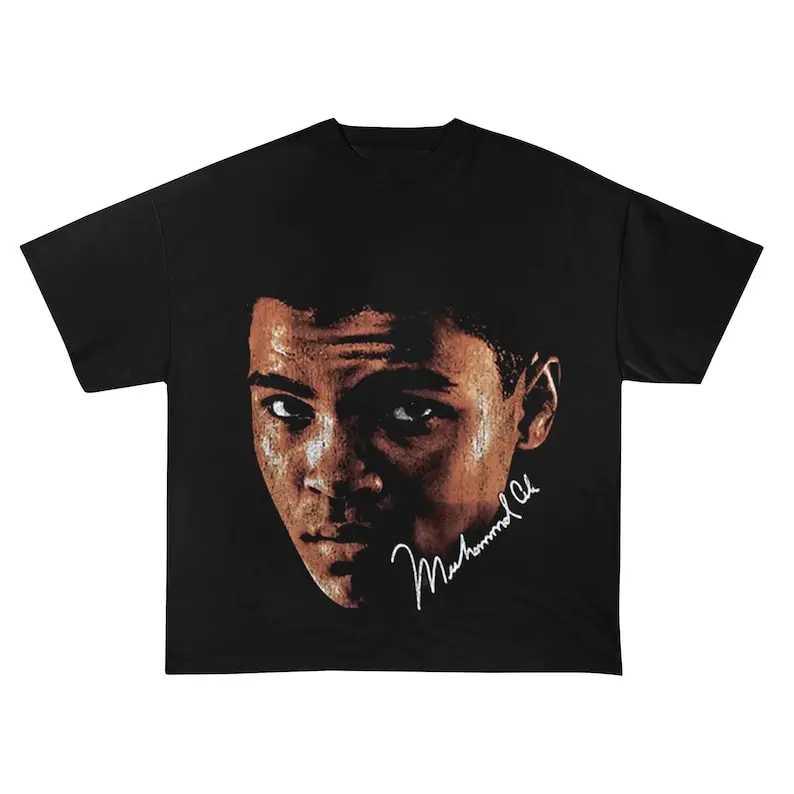 Unisex Cotton Fabric Short-Sleeve Muhammad Ali T-Shirt - Vintage Rap Concert Tour Y2K Graphic Tops for Men