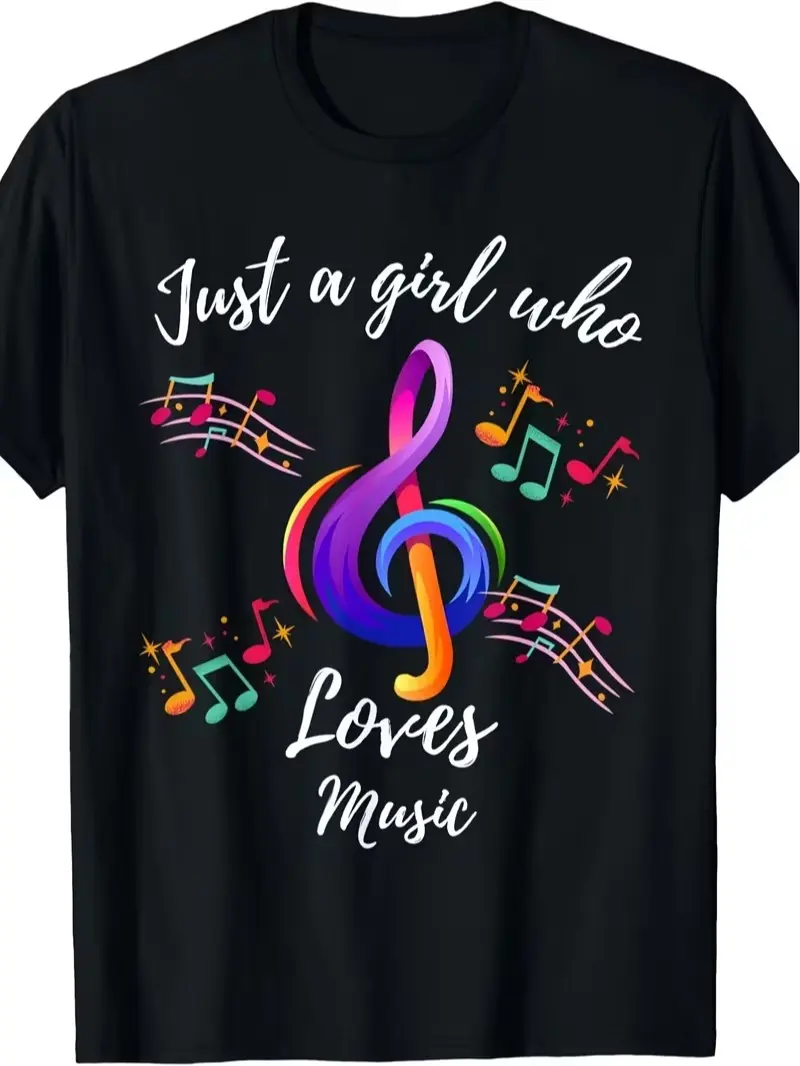 Women's Graphic T-Shirt Just a Who Loves Music Musical Note for Music Lovers TShirt Same Style for and Wo Summer Shortsleeved Printed Tshirt