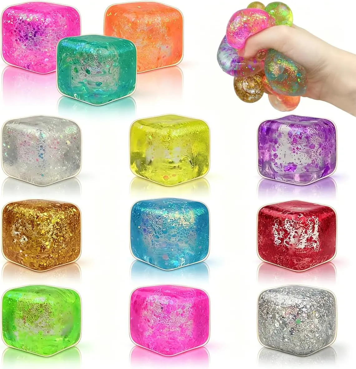 12 Pack Squishy Stress Cube Stress Balls Sensory Fidget Toys for Adults Kids Stress Relief Party Favors Birthday Gifts