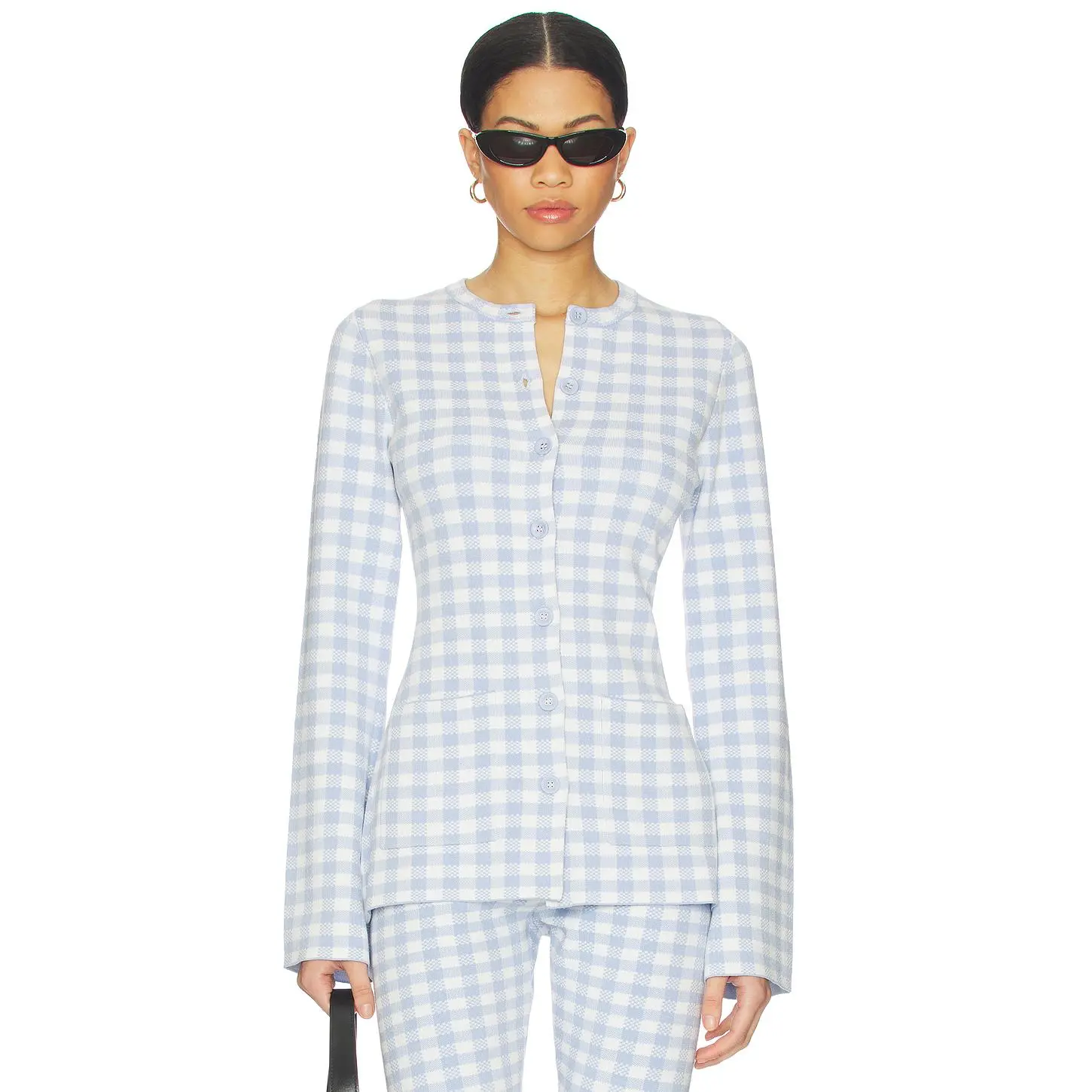 525 America Juniper Elongated Fitted Cardigan in Blue Heron Combo