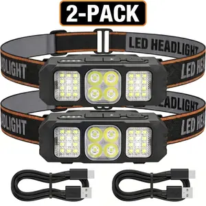 2Pack Ultra-Lightweight LED Headlamp 600 Lumens, USB-C Rechargeable Wearable Light with Red Light Mode, No Bounce Hands-Free Headlight for Running, Dog Walking, Camping & Night Fishing