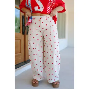 Rosella Polka Dot Barrel Leg Jeans - Off White/Red