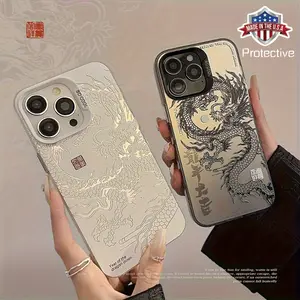 Premium Laser-Engraved White Reflective Dragon Pattern Phone Case, Suitable for iPhone 16 15 14 13 12 XS X Mini Plus Pro Max SE Birthday/V-Day/Girlfriend Boyfriend Gift/Easter April Fool's Day Cover Protective Protection Protector