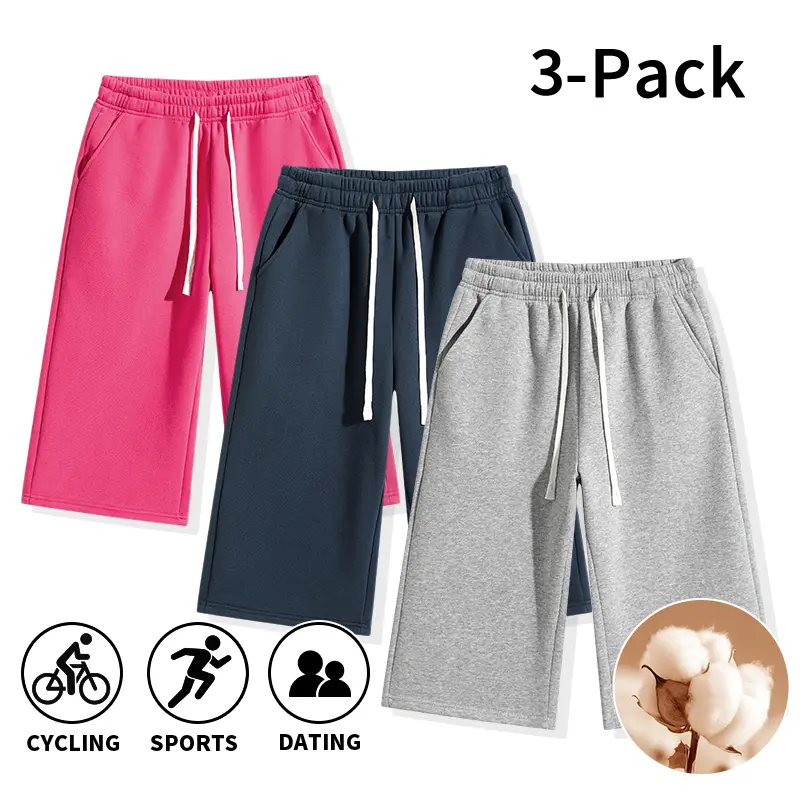 3-Pack Multi-Color Men’s Cotton-Blend Cropped Sweatpants, Drawstring Waist, Pockets — Athletic Capri Pants for Running and Dating