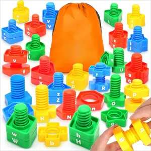 P-ITC080 Letters Learning Matching Game | Fine Motor Skills Toy Set for Toddlers | 26 Alphabet Learning Toys with 52 pcs Nuts and Bolts Sorting & Stacking Toys, ABC learning Educational Montessori Toy for Kids