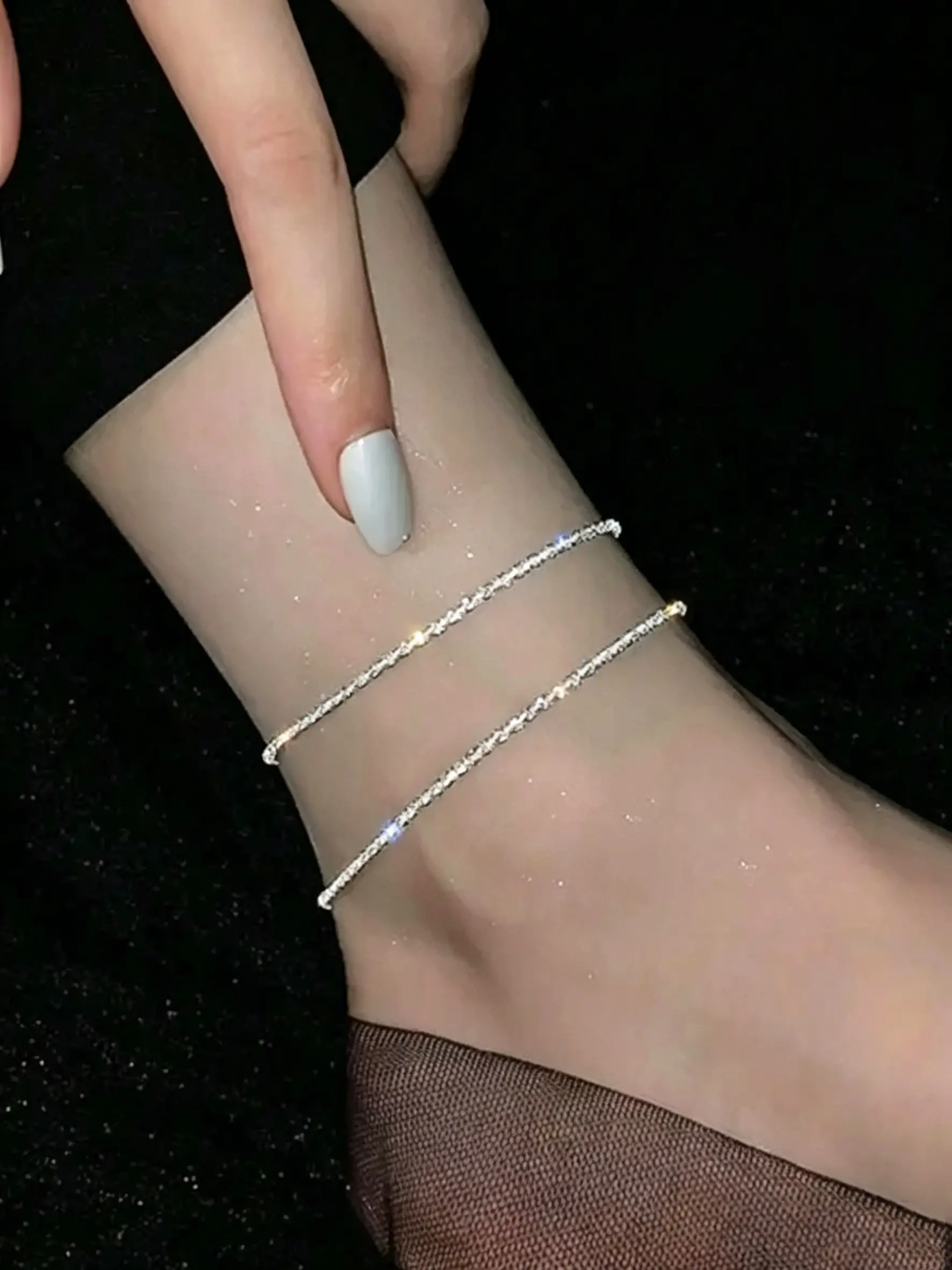 Women's Waterproof Sparkle Anklet Ankle Bracelet — Adjustable 14K Gold/Silver Plated Layered Double-Layer Chain, Stackable Anklet, Hypoallergenic & Tarnish-Resistant, Perfect for Beach & Daily Wear, Summer Foot Jewelry Gift