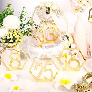 Acrylic Mirror Gold Silver Hexagon Cutout Number Table Number Signs, Acrylic Plaque Decor, Wedding Seating Cards, Party Seat Tags, Suitable for Weddings, Festivals, Restaurants