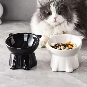 2-Pack High-Leg Cat Dog Bowls, 15° Incline Anti-Vomit Feeder, Cervical & Spinal Protection, Non-Slip Base, Durable Plastic, Ideal for Cats & Small Dogs
