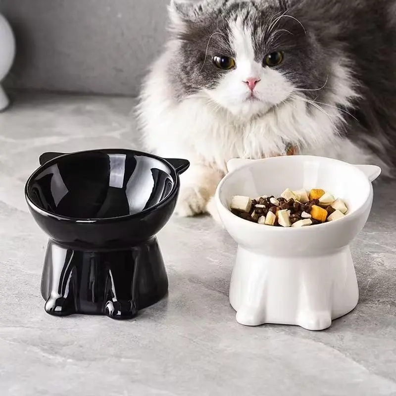 2-Pack Elevated Cat Dog Feeding Bowls, 15° Tilted Anti-Vomit Feeder, Cervical & Spinal Protection, Non-Slip Base, Durable Plastic, Ideal for Cats & Small Dogs