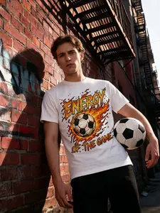 Men's Urban Style Football Print T-Shirt, Casual Loose-Fitting Long Sleeve Top, H Type Without Collar, Perfect for Daily Wear
