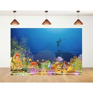15x8ft Cartoon Underwater Adventure Backdrop Shipwreck Scene Photography Background for Ocean Themed Party Events Room Wall Decorations Tapestry Photo Booth Props