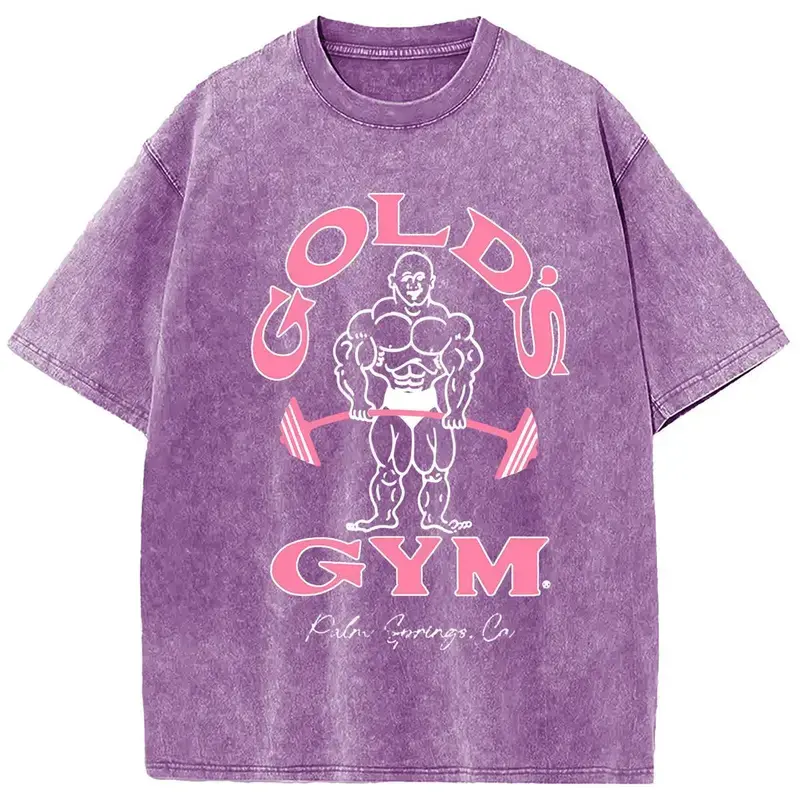 Vintage Washed Gold's Gym Funny Cat Worm Graphic Tee | 230gsm Heavyweight Streetwear, Unisex Oversize Crew Neck Cotton Casual Top for Men & Women