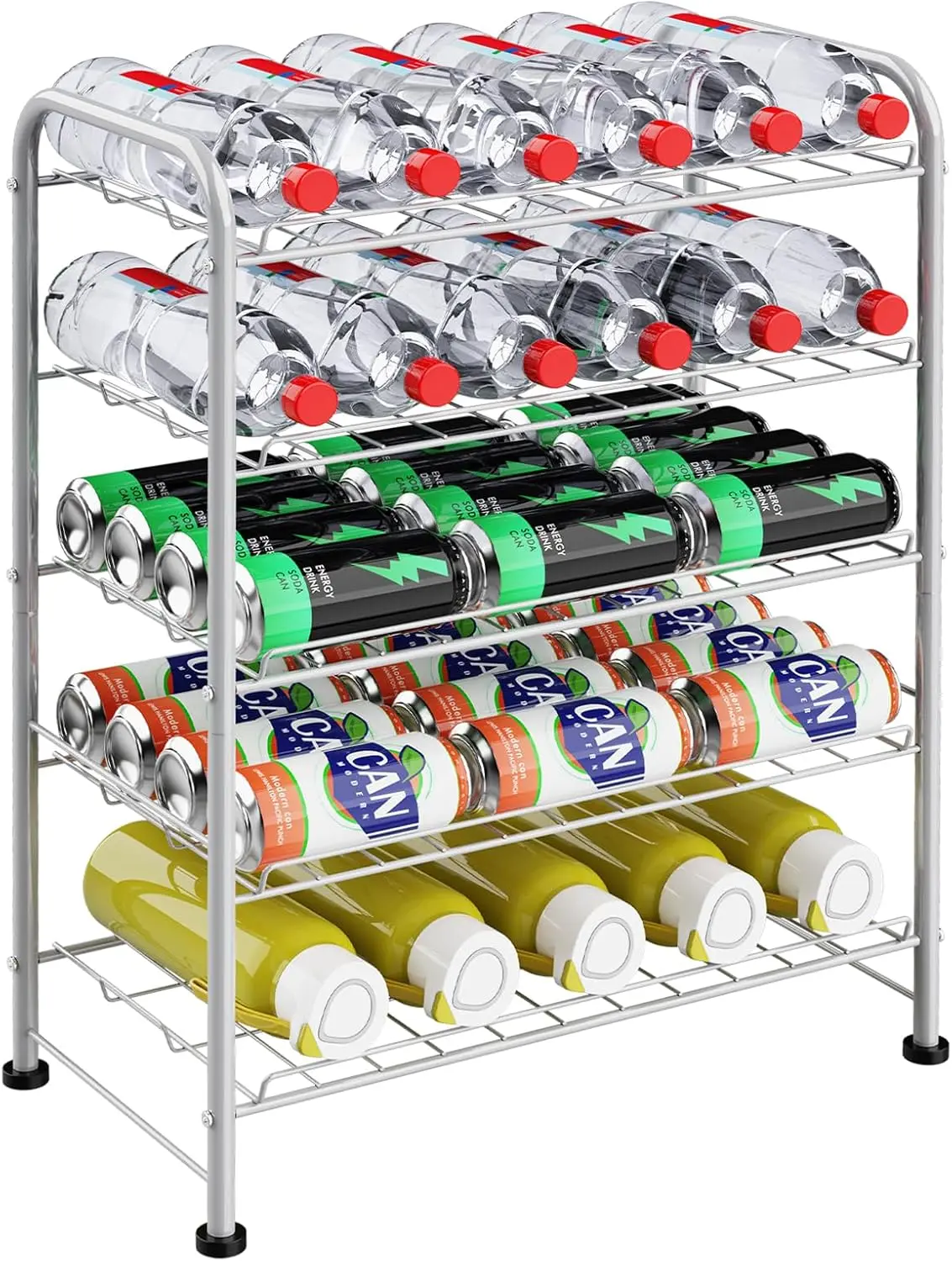 Water Bottle Holder Organizer 5 Tier Water Bottle Storage Rack, Freestanding Floor Beverage Soda Can Dispenser Organizer Rack for Pantry, Kitchen Countertop, Cabinet, Office, Hold 30 Bottles,
