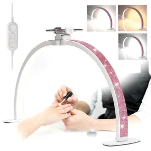 Upgraded Half Moon Light with Phone Holder Foldable Half Moon Light for Nail Desk, Nail Table Lamp with Stepless Dimming