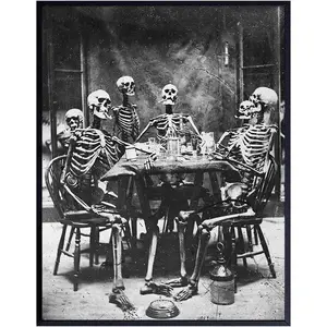 Vintage Skeleton Wall Art LARGE Gothic Home Decor Pagan Gifts Creepy Scary Picture Halloween Decoration Occult Supplies Skeleton Decor Horror Wall Picture Funny Photo Kitchen Room