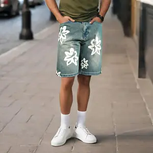 GINGTTO Men's Baggy Denim Shorts Loose Fit Printing Street Hip Hop Skateboard Jeans Shorts Summer Jorts