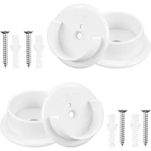 4 Pack White Shower Curtain Rod Holder for Wall, 1-3/8" Heavy Duty Closet Wardrobe Tube Rail Support Bracket with Screws Fittings, Rod Not Included