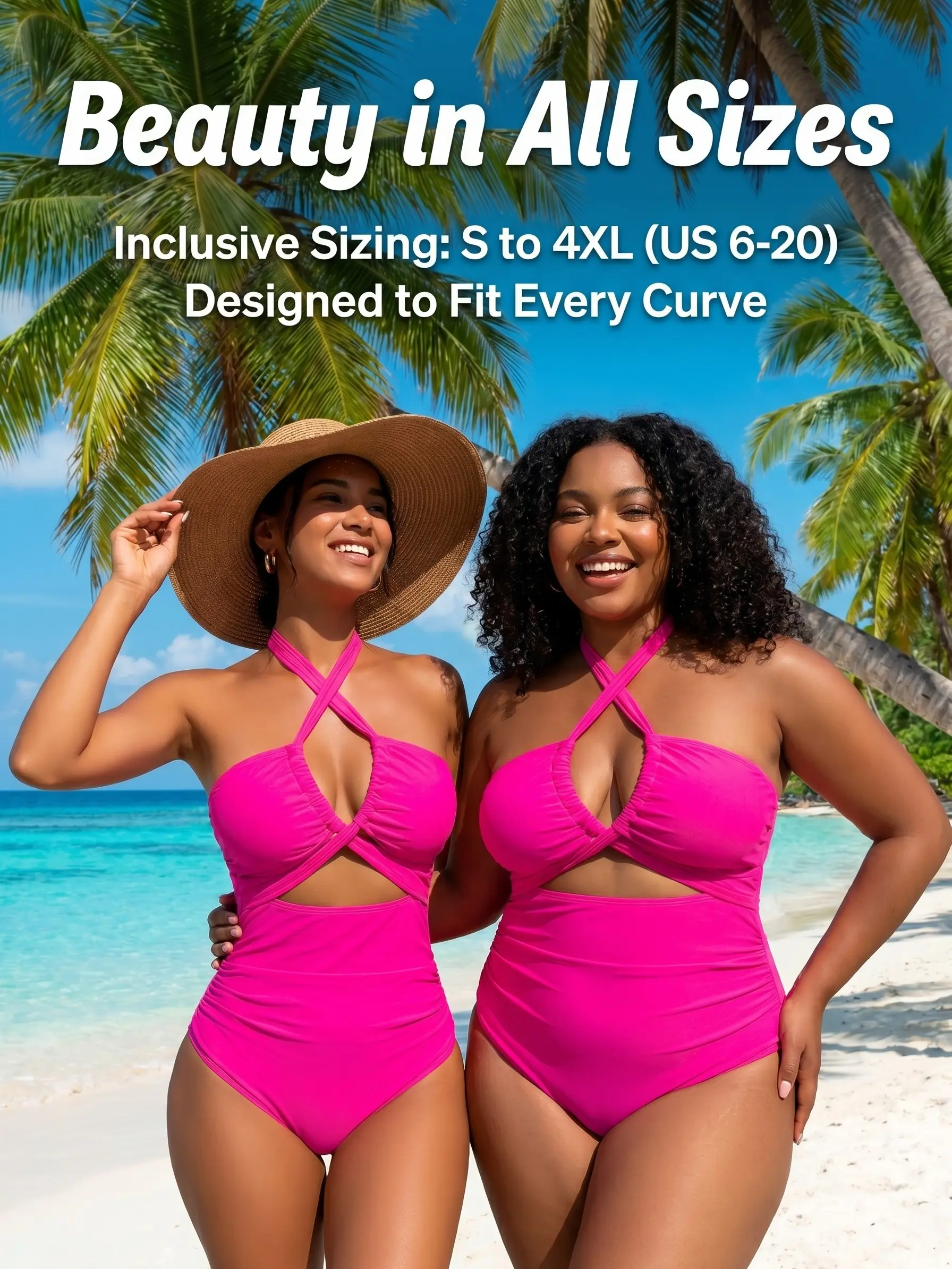 Women’s Tummy Control One Piece Swimsuit, Hot Pink Halter Cutout Bathing Suit with Ruched Sculpting Fit for Beach Vacation tankini swim set