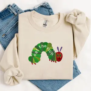 Eat The Rich Embroidery Sweatshirt,Hungry Caterpillar Embroidered Sweatshirt,Bookish Shirt,Activist Shirt,Embroidered Caterpillar sweatshirt NA