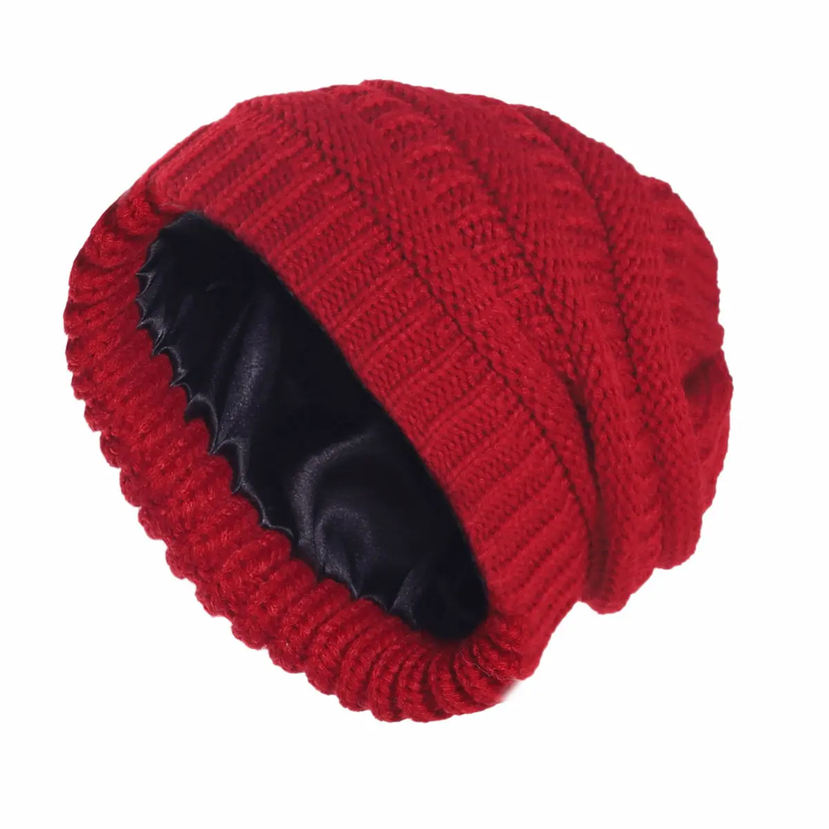 No Static-No Tangle SatinLinedBeanie,Winter Warm Silk Satin LinedKnitHat,Anti-Static Satin Lined Caps Beanie