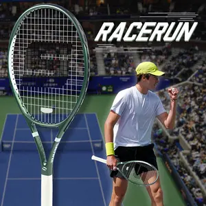SALYWEE Hot Selling Carbon Fiber Tennis Racket For Adults - RACERUN, 50-60lbs, 305±10g (threading), Free Handglue, High-grade dark green Paddle, Frosted Feel, Professional Training, Balanced Tennis Racket, Light Weight Durable, Best Gifts for Couple