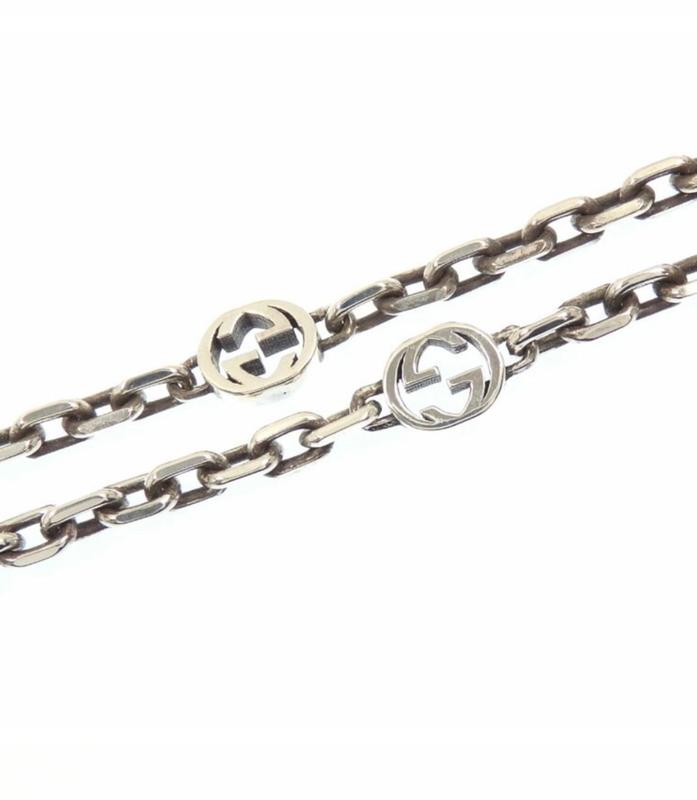 Pre-owned GUCCI Sterling Silver Necklace Double G 925 Silver Long Unisex W\Box & Pouch #209