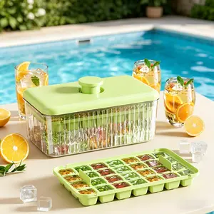 Press Mold Ice Cube Tray with Storage Box, Food Grade Large Capacity Home Refrigerator Ice Maker, Essential Summer Party Item