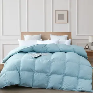 Blue 90% Goose Down Comforter Queen Size – 100% Cotton Cover Lightweight All Season Warmth Duvet Insert with Corner Tabs, Hypoallergenic Fluffy Bed Comforter for Hot Sleepers, Machine Washable