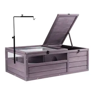 VEVOR Tortoise Habitat, Wooden Tortoise House Indoor & Outdoor, Tortoise Enclosure with Adjustable Lamp Holder, 2-Room Reptile Enclosure Small Animal Cage for Gecko, Lizard, Snake 38x24x13 inch